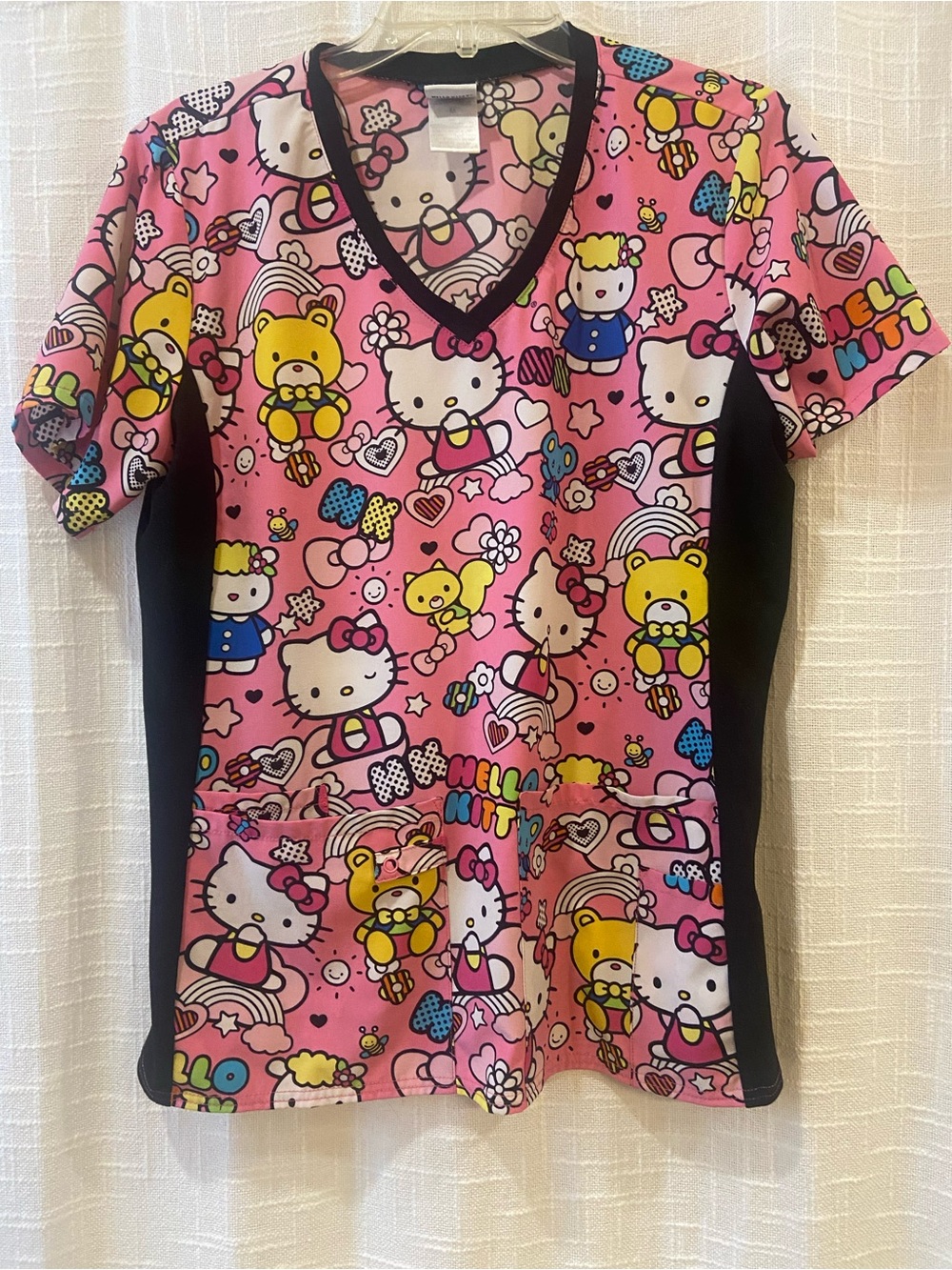 Hello Kitty Pink Cartoon Print Scrub Top